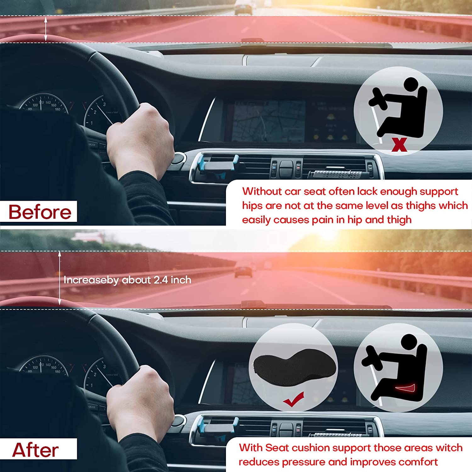 Car Seat Cushion for Height Boosting Shorter Drivers