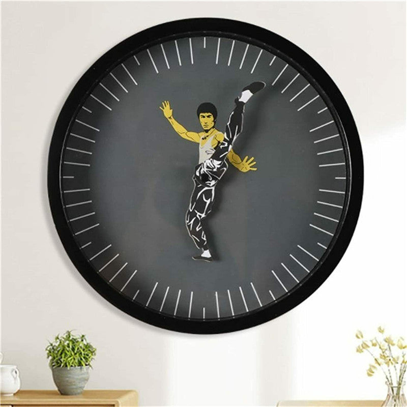 Circular Bruce Lee Kung Fu Wall Clock for Unique Home Decor