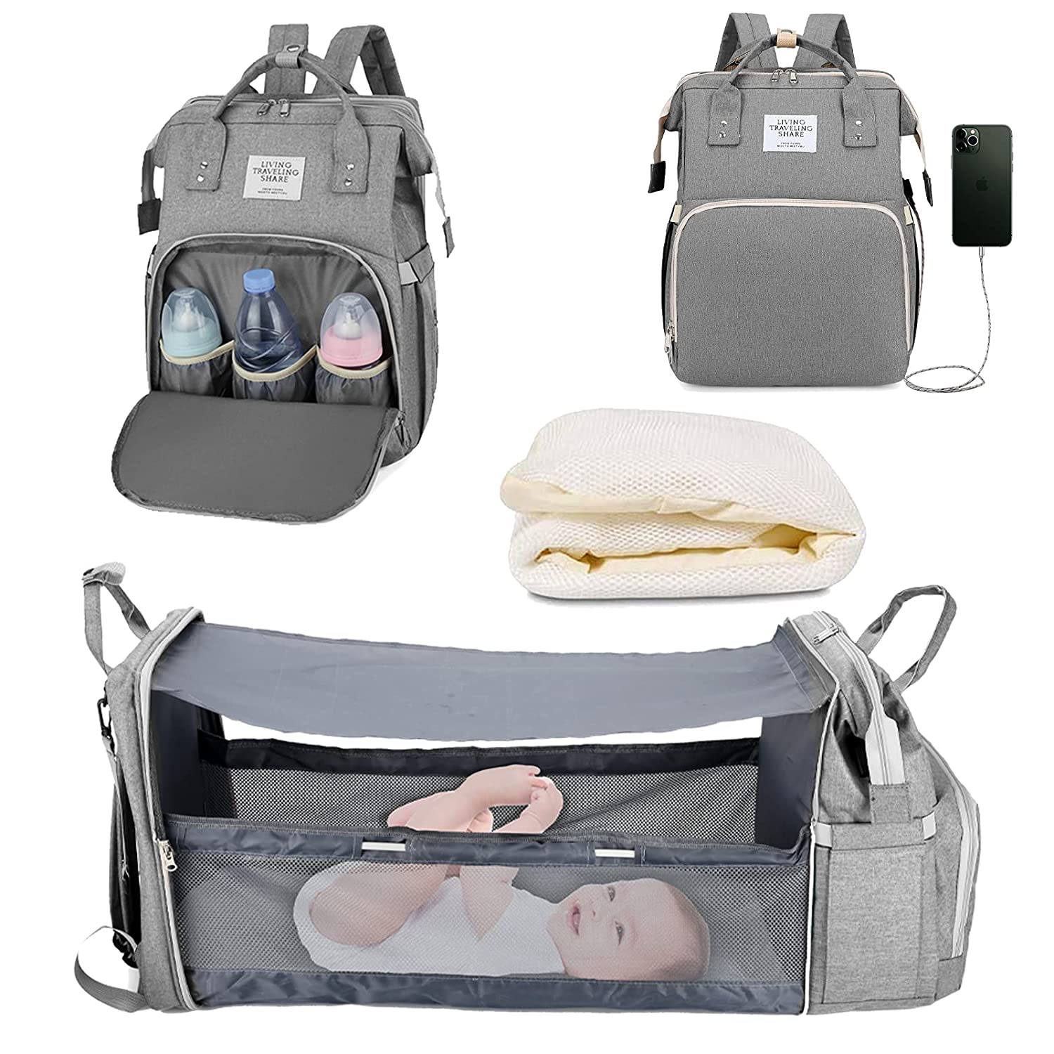 2-in-1 Baby Diaper Bag with Foldable Changing Pad