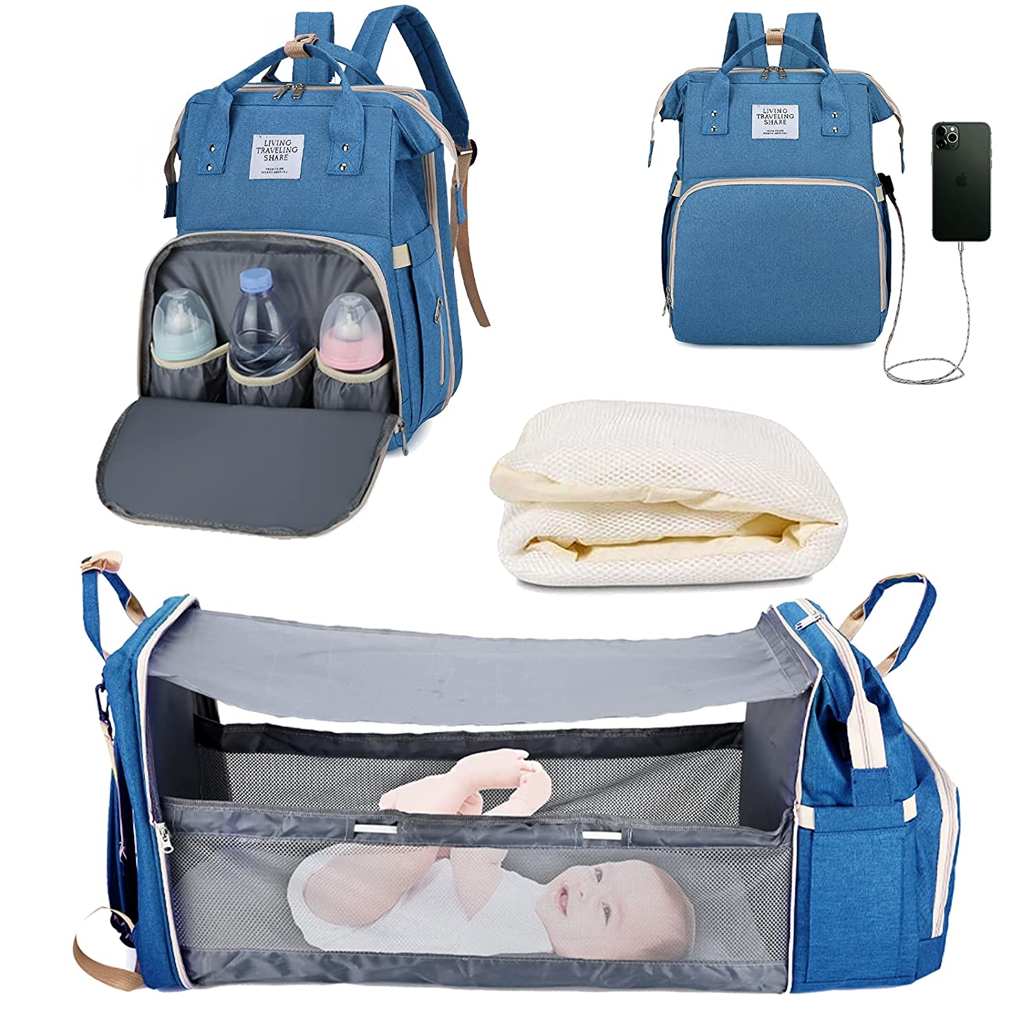 2-in-1 Baby Diaper Bag with Foldable Changing Pad