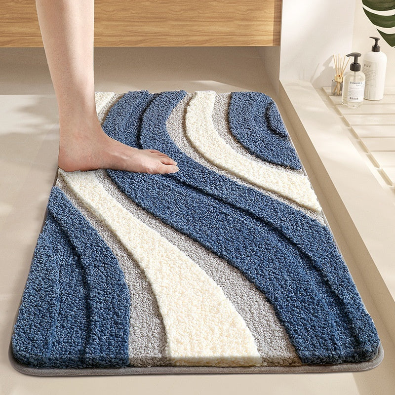 Contemporary Plush Wave Bath Mat with Non-Slip Backing