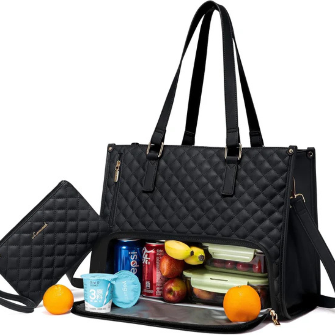 All-in-One Work Quilted Tote Bag with Clutch Purse