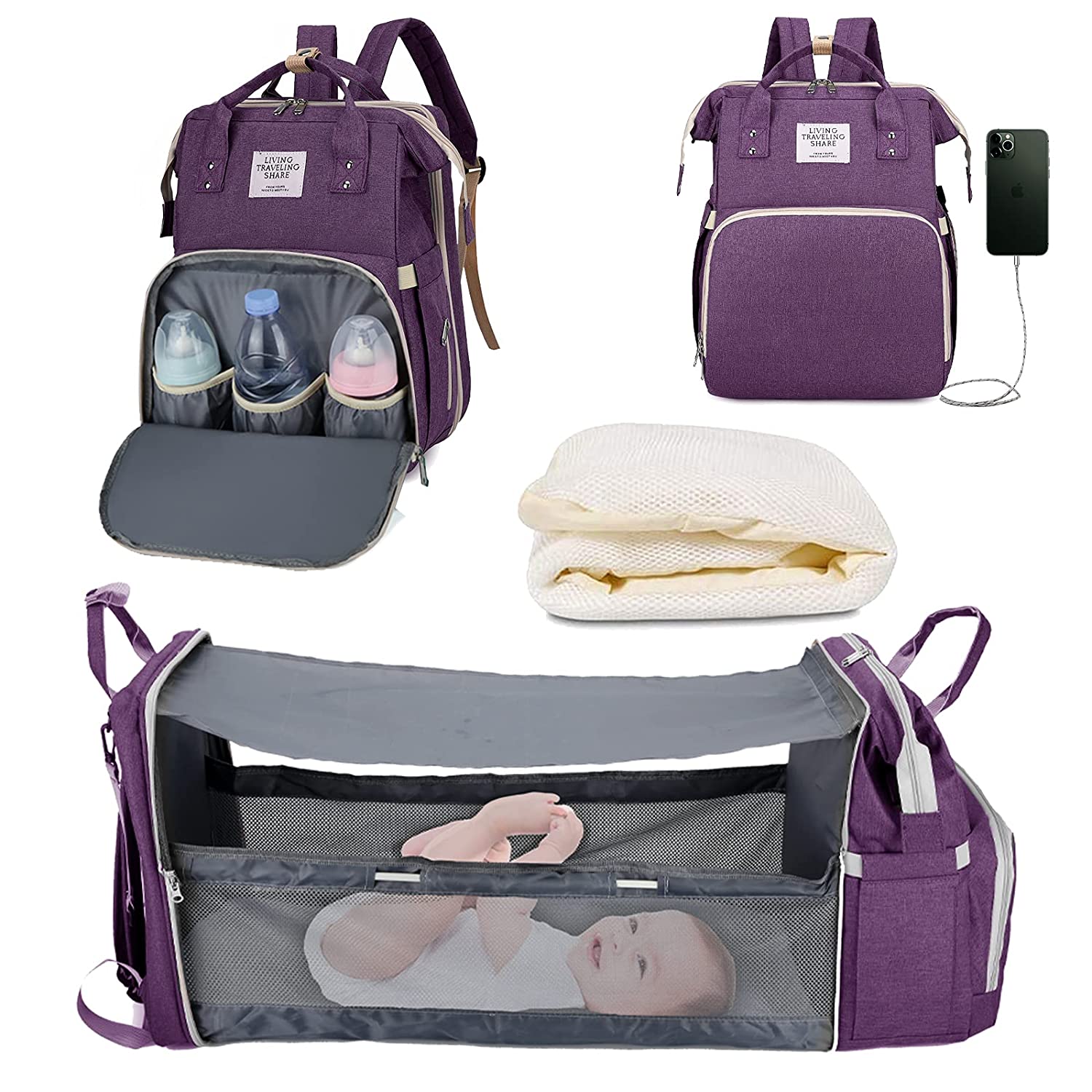 2-in-1 Baby Diaper Bag with Foldable Changing Pad