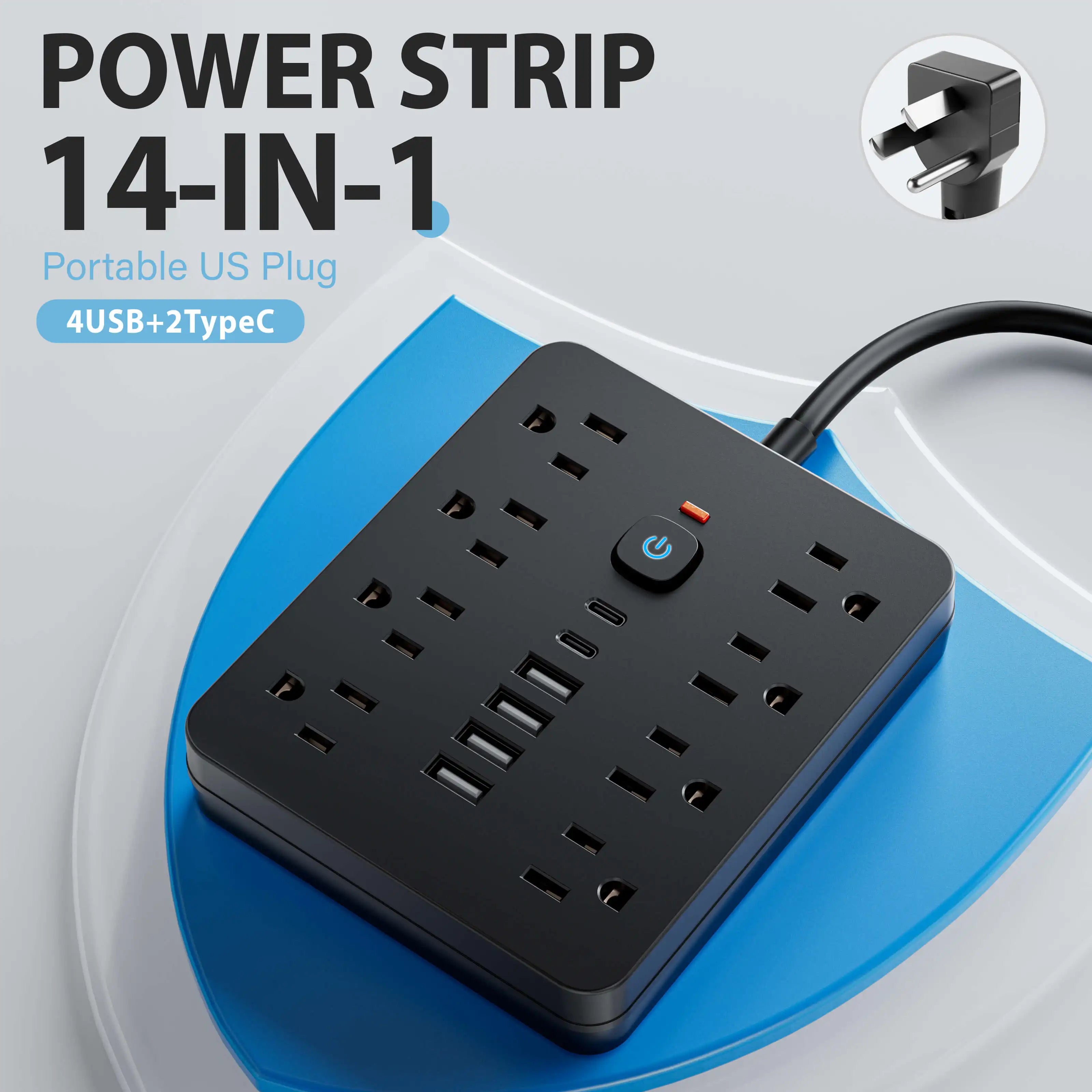 14-in-1 Power Outlet with Surge Protector and USB Ports