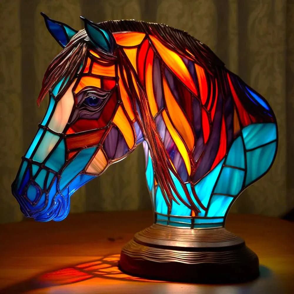 Animal Stained Glass Table Lamp with Multicolored