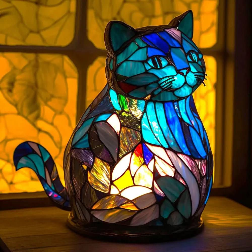 Animal Stained Glass Table Lamp with Multicolored