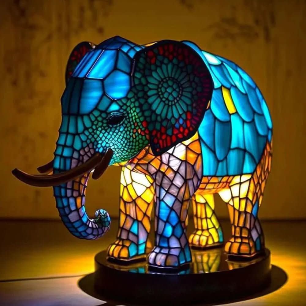 Animal Stained Glass Table Lamp with Multicolored