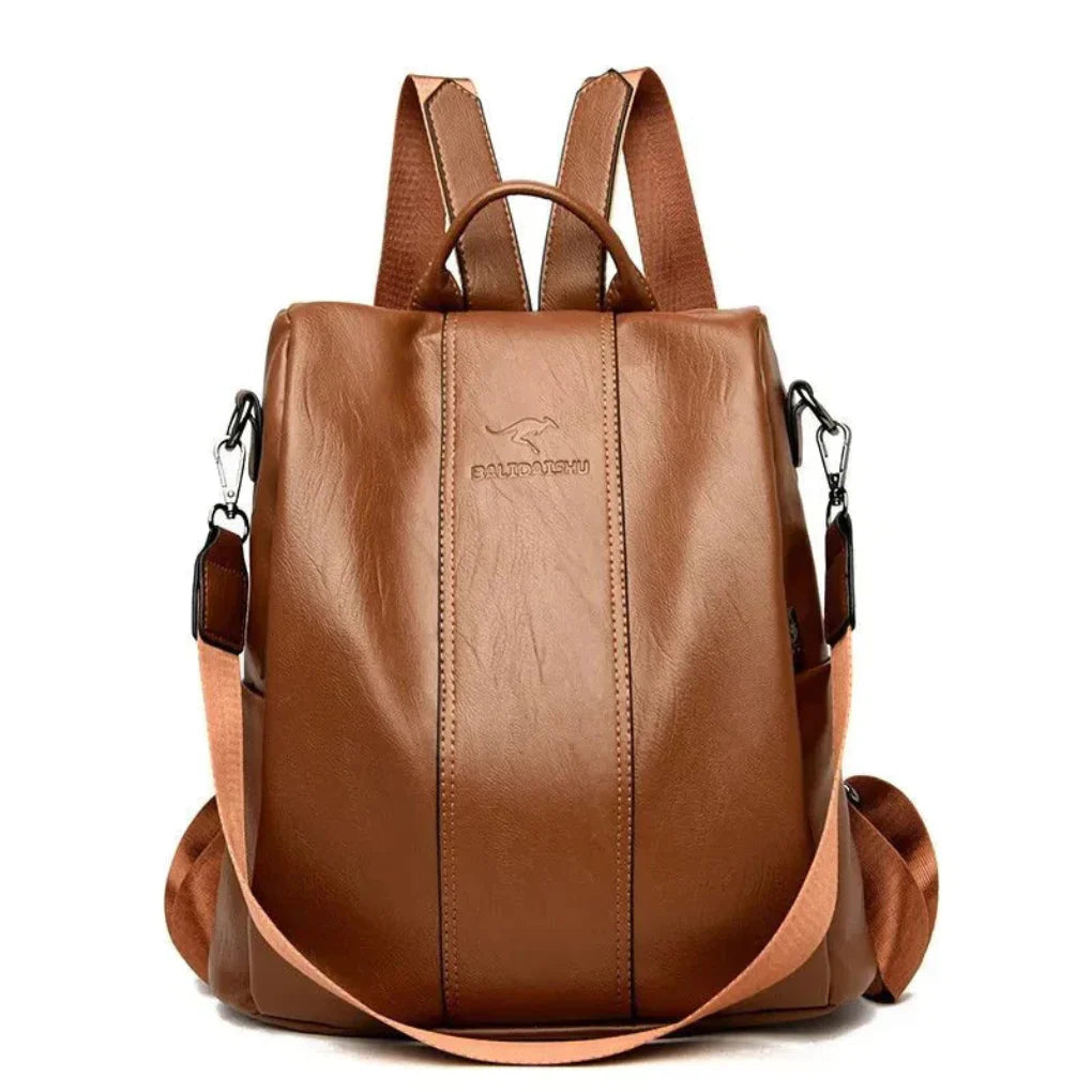 Anti Theft Leather Backpack for Women with Kangaroo Engrave
