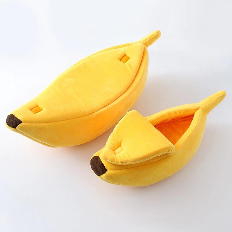 Banana-Shaped Cat Bed with Soft Plush Cushion