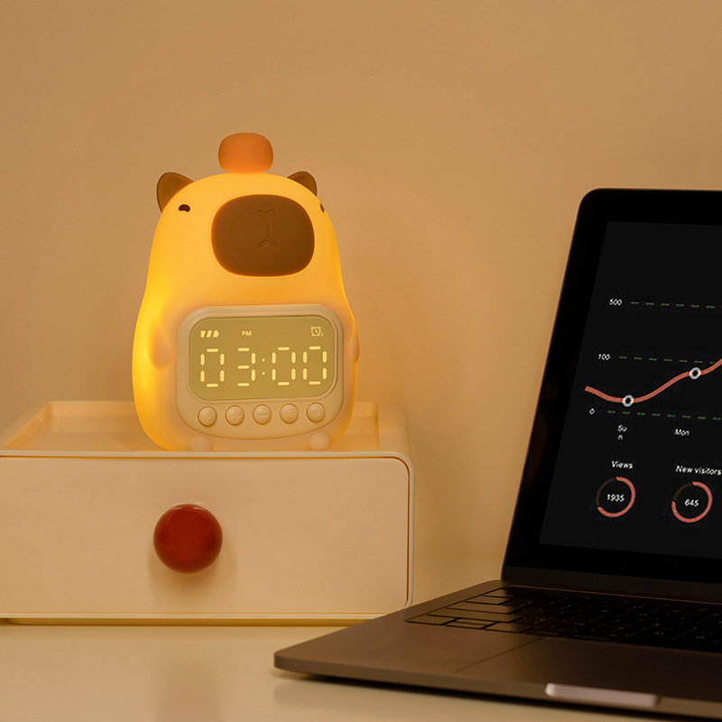 Capybara Night Light with LED Glow and Alarm Clock for Kids